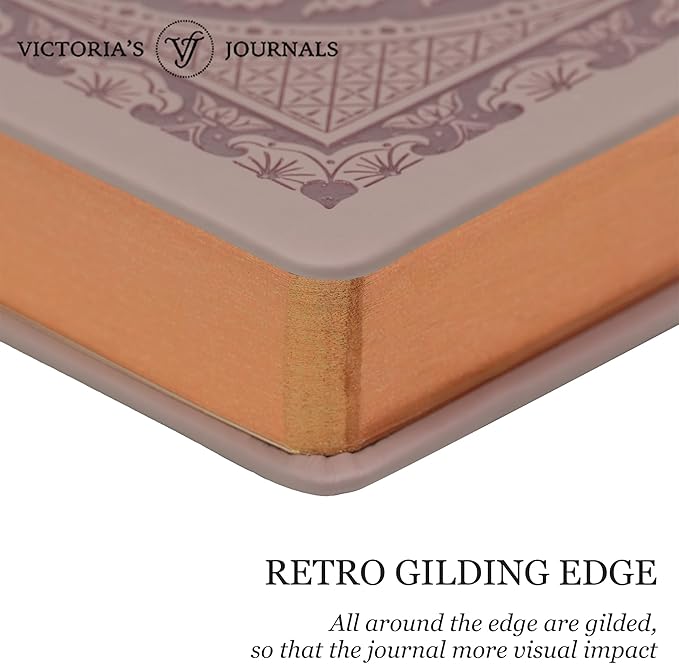 VICTORIA'S JOURNALS Vintage Journal Faux Leather Gilded Edge Hardcover | Retro Embossed Cover, Fountain Pen Friendly Paper, Premium Vegan Leather Notebook, Gilded Edges, Great for Gifting