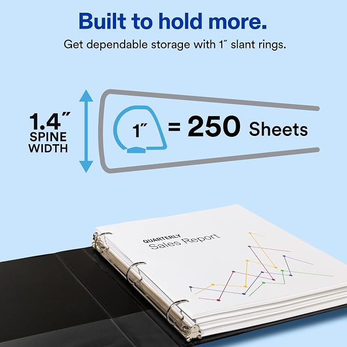 Avery Heavy Duty View 3 Ring Binders, 1" One Touch Slant Ring, 250-Sheet Capacity, 1.4 Inch Wide Spine, Great for Home, School Supplies, Office, or Organization Needs, White Binders (4-Pack of 79780)