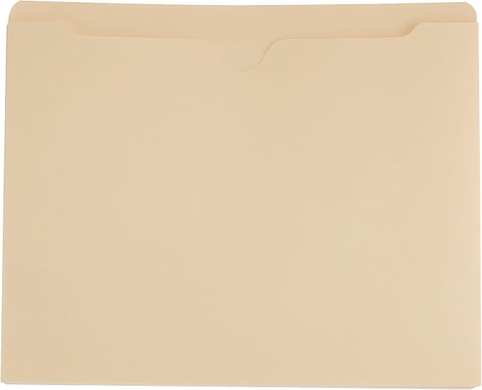 Amazon Basics File Jackets for Organizing Documents, Reinforced Straight-Cut Tab, Flat-No Expansion, Letter Size, Manila, 100-Pack