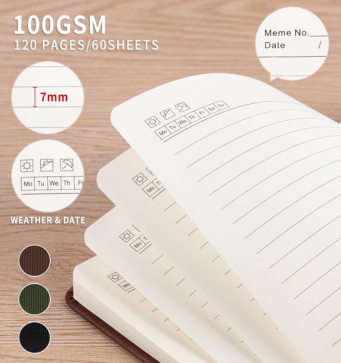 ALKALO 3 Pack Pocket Journaling Notebooks, A6 Small Notebook For Note Taking Journaling Notebooks Journals For Writing Mini Note Pads With Pen Holder 120 Pages 100 GSM Thick Paper(Green,Brown, Black)