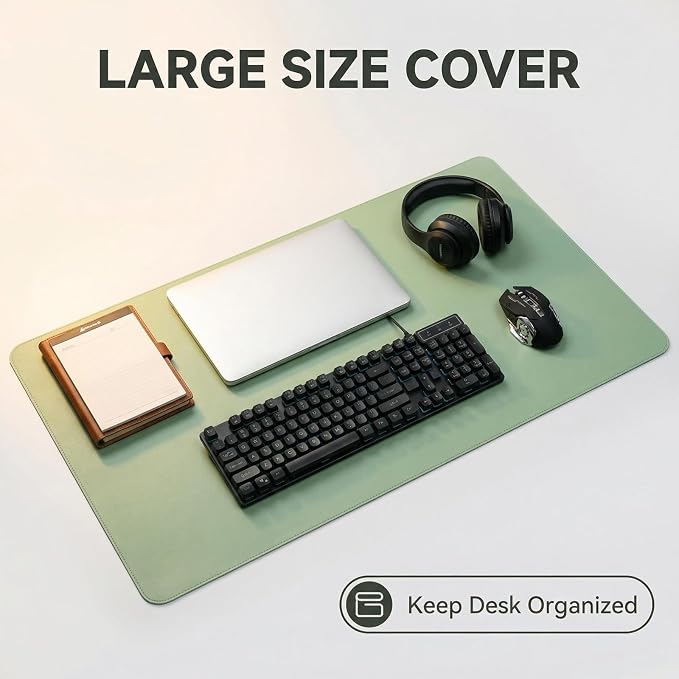 Desk Mat, Office Writing Desk Pad, Large 7.88'' x 23.64'' Green, for Top of Desks, Computer Desk Cover Protector PU Leather