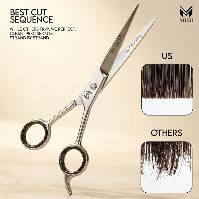 MUSI Hair Cutting Scissors 6.5" – Professional Razor-Sharp Barber Scissors for Men Women & Kids, Ergonomic Shears for Precise Haircuts, Long-Lasting Hair Trimming Shears for Home & Salon