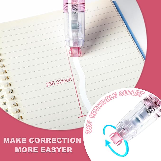 Refillable Correction Tape Pen, Privacy Tape Design, 6M | 3PCS with 3 Refills, Retractable Design, Prevents Show-Through on Double-Sided Documents, School Supplies, Office Supplies