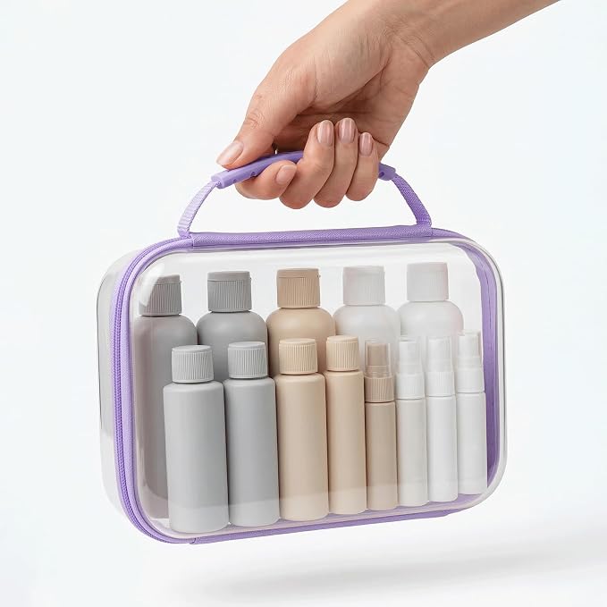 Large Toy Storage Bags with Handle,Clear Hard Shell Zipper Case, 3 Pcs Travel Toiletry Bag,Waterproof toys storage and Organizer Bags for Puzzles,Diapers,Cosmetics,Reusable Organizer Pouch (Purple1)