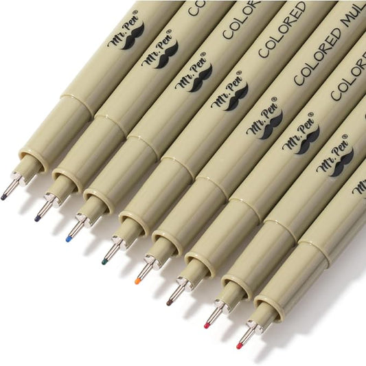 Mr. Pen- 0.5mm Micro Fine Point Pens, 8 Pack, Colorful Ink, Waterproof | Acid-Free, No-Smear Quick-Dry Fineliner Pens for Drawing, Sketching, Bible Journaling, Outlines & Everyday Writing