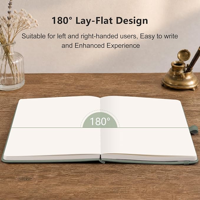 AHGXG Blank Journal Notebook, 192 Pages, A5 Medium Size (5.7'' x 8.3'') | Leather Hardcover, 100 GSM Thick Paper, for Sketching, Drawing, Painting (Light Green)