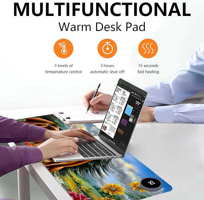 Heated Mouse Pad with 3 Levels Heated & 3 Hours Auto Shut-Off Mouse Pad for Warming Hands in Office Home, 31.5" x 13"Large Safe Desk Mat Hand Warmer，Fine Horse