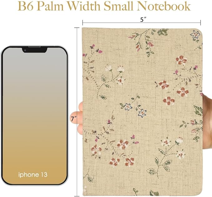 Floral Linen Journal, Similar Embroidered, Small Notebooks 5x7, Lay Flat Sketchbook, B6 Notebook, Hardcover, Lined & Unlined Notebook, Apricot