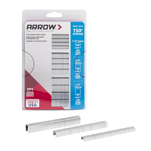 Arrow 50MP T50 Staples Multipack, 1/4", 3/8" and 1/2" Sizes, 1875 Count | Heavy Duty, For Upholstery, Construction, Furniture, Crafts, Fit Arrow T50 Staple Guns, Hammer Tackers and Pneumatic Tools