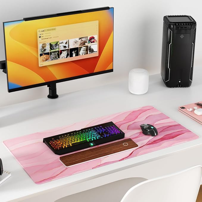 KTRIO Large Gaming Mouse Pad, Desk Mat, 31.5 x 15.7 in, Pink Glow, XXL | Smooth Micro-Weave Surface, Artistic Pattern Design, Non-Slip Rubber Base, Durable Stitched Edges, Office & Home Use