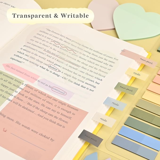 Temiary 1050 Pcs Dark Transparent Sticky Notes, Waterproof Index Page Tabs | Writable See-through Highlighter Strips, Translucent Clear Stickers For Home, Office, Notebook, Annotating Memo