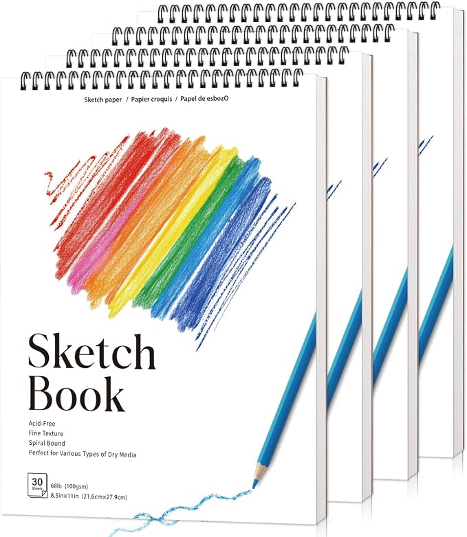 4 Pack Sketch Books, 8.5 x 11 Inch Mini Sketchbook, 68lb/100gsm Spiral Bound Small Sketch Pad, Acid Free Art Supplies Drawing Painting Sketchbook for Beginners, Artists & Easter Gift