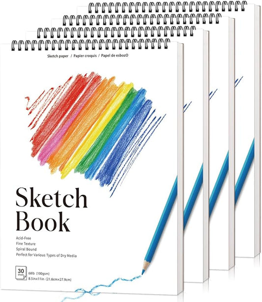 4 Pack Sketch Books, 8.5 x 11 Inch Mini Sketchbook, 68lb/100gsm Spiral Bound Small Sketch Pad, Acid Free Art Supplies Drawing Painting Sketchbook for Beginners, Artists & Easter Gift