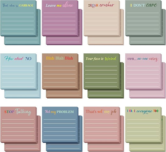 Yinder 24 Pcs Sticky Notes Gifts Bulk,Funny,Morandi Color