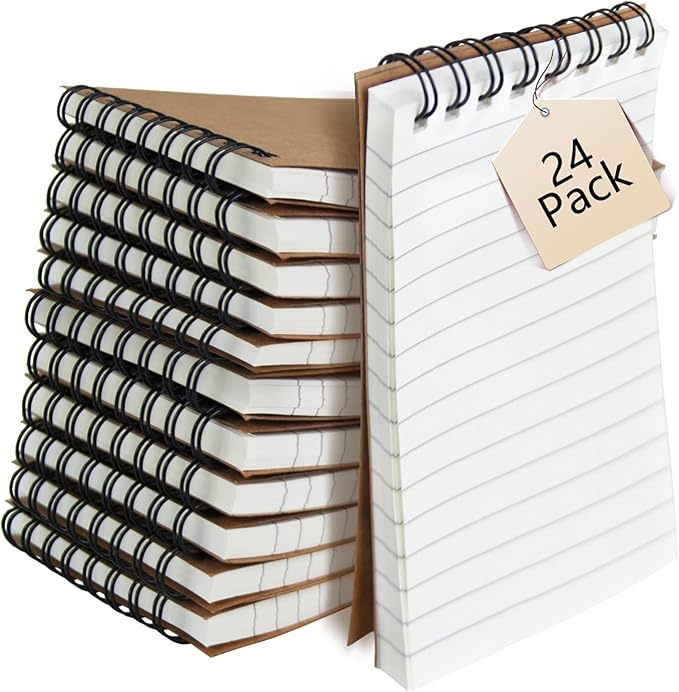 24 Pack 3x5" Spiral Pocket Notebook, College Ruled Small Notepad for School | Mini & Small Notebooks, Pocket Notepads & Note Pads for Home Office Work Meetings Travel Journal, Great for Quick Note Taking