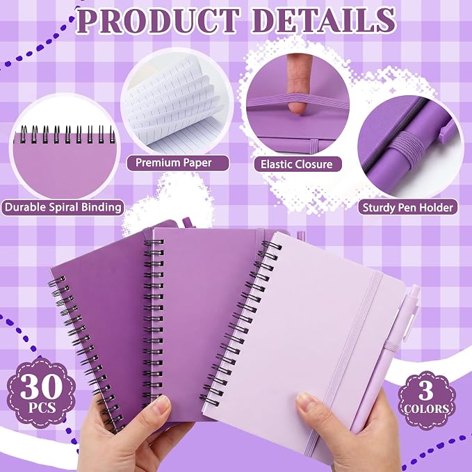 Fulmoon 120 Set Small Spiral Notebooks A6 with Pens Bulk, Multicolor 4" x 6" Pocket Notebooks Mini Lined Journals 50 Sheets for Back to School Supplies Students Gifts Rewards Office (Violet Bloom)