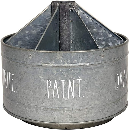 Rae Dunn Rotating Decorative Organizer – Galvanized Steel Desktop Stationary Spinner Holder - 6 Compartment Round Pen and Pencil Cup - Office, Home and Art Supplies - Rae Dunn by Designstyles