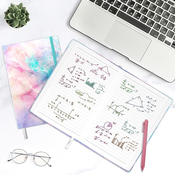 Lined Journal Notebook, Hardcover, Medium 5.7 x 8.4 in, 160 Pages Thick Paper, Cute Aesthetic A5 College Ruled Notebook for Journaling Writing Work Office School Women Men, Colorful Marble