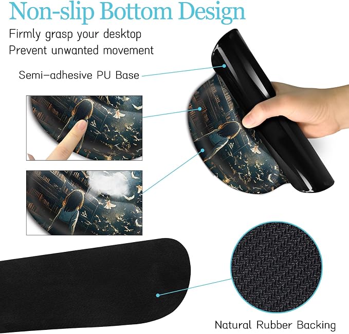 LIMKRIAN Anime Book Mouse Pad Set Large Desk Matt for Desktop Decor | Ergonomic Mouse Pad Wrist Rest, Gaming Computer Mat Keyboard Wrist Support, Coaster, Home Office Desk Accessories for Women