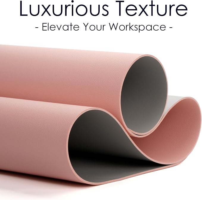 Leather Desk Pad Protector, Waterproof Mouse Pad, PU Desk Mat, Office Desk Cover, Desk Writing Mat for Office/Home/Work/Cubicle (Pink/Silver) 35.4x17 in