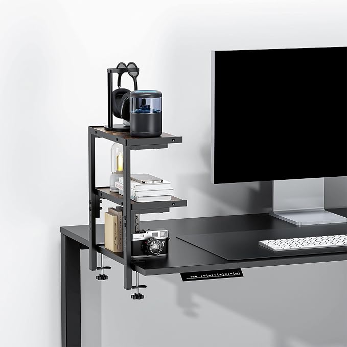 2-Tier Desk Shelf Desk Organization, Wood | Expandable Under Desk Storage Clamp on Desk Shelf Desktop Accessories for Offices Study Rooms and Game Rooms