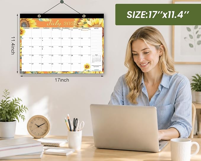 Desk Calendar 18 Months 17" x 11.4", Flower-1 PACK | 110 GSM Thick No-Bleed Paper | Large Ruled Blocks | Transparent Cover | Matching Stickers | Perfect for Home & Office