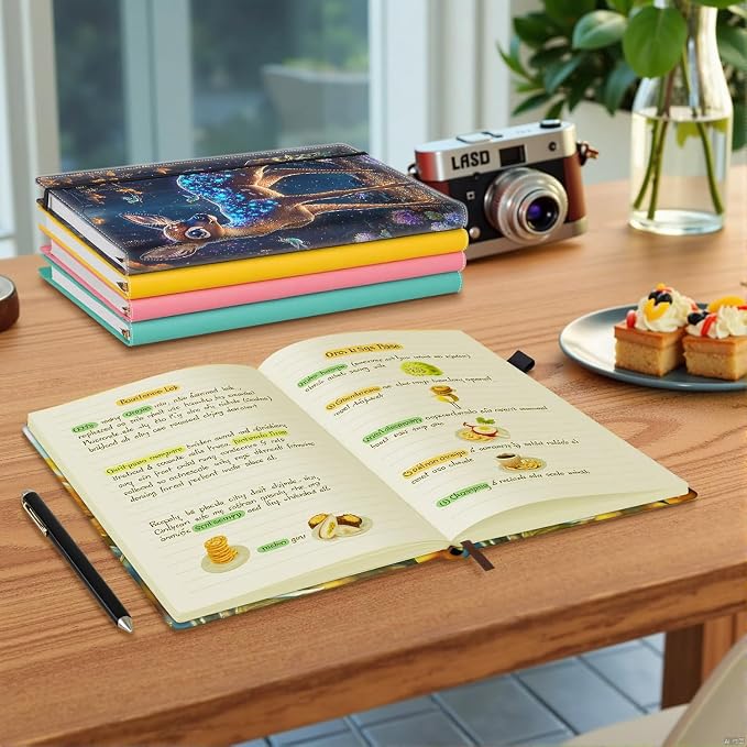 Hardcover Executive Notebooks, A5 PU Leather Lined Journal Notebook, 200 Pages Thick Paper Subject Notebooks for School,Work,Home Writing Business Notebook, Diary Book, Flash Deer in Forest