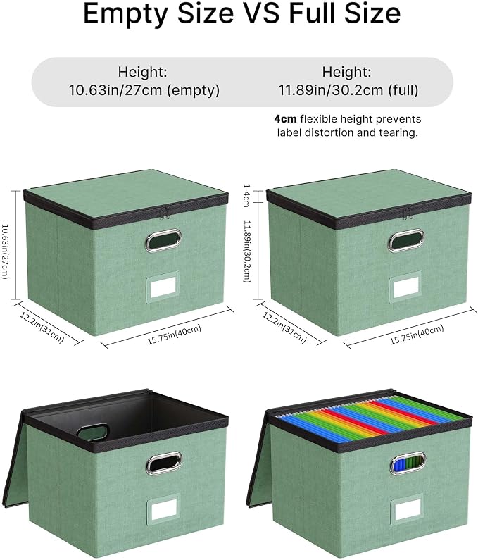 Oterri File Box Large 1-Pack Hanging Organizer for Letter/Legal-Size Folder | Dustproof Lid. 3 Mesh Pockets. Collapsible Scratch-Resistant GRS Linen. Slide Rails. Office, Home, Dorm