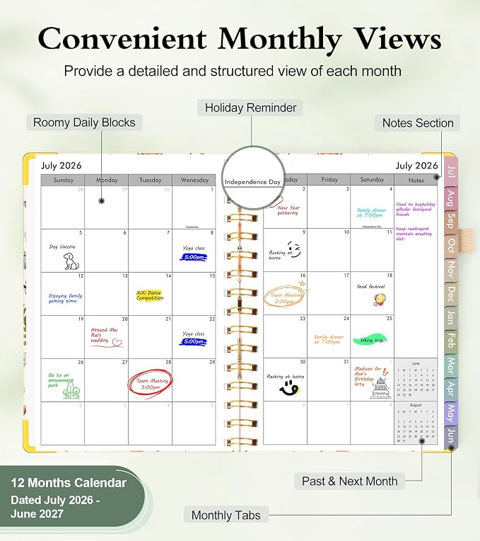 Academic Planner 2026-2027, Hardcover Weekly and Monthly Calendar Planner from July 2026 - June 2027, Daily Agenda Planners with Tabs, College School Organizer for Student Teacher, A4 (8.5" x 11"), Insect Garden