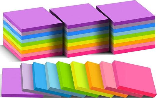 3x3 Sticky Notes 36 Pads, 9 Bright Colors Self-Adhesive Memo Pads, Strong Adhesive, Perfect for Office Desk, Home Reminders, School, Notebooks