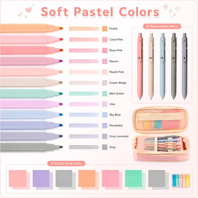 Aesthetic School Supplies Pen Highlighter - Bible Writing Correction Set | 27 Pcs Cute Stationery Set Bible Note Taking Supplies Aesthetic Highlighter Pencil Case Bag Study Supplies for School College