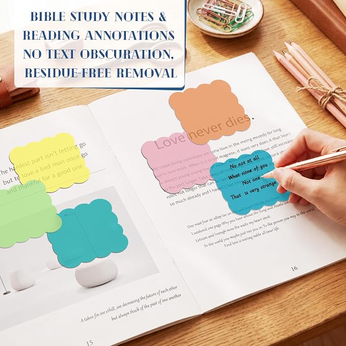 Eaasty 400 Sheets Transparent Scalloped Sticky Notes 2.8x2.8 Clear Sticky Notes 8 Pads Cute Wavy Translucent Pads Waterproof See Through Note for Bible Study Annotation School Office(Bright Colors)