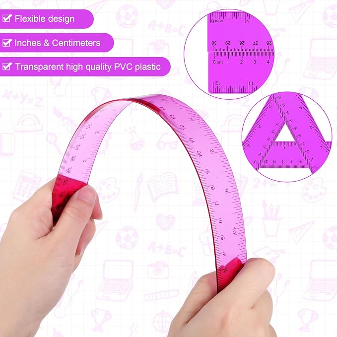 Zonon 2 Pcs 12 Inch Clear Ruler and 6 Inch Plastic Protractor Set, Dual Scale Inch/Cm Math Geometry Measuring Tools for Back to School Students Teachers Classroom Office Drafting Use(Purple)