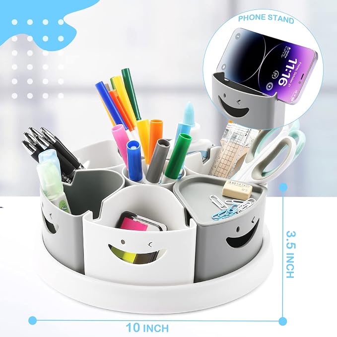 MeCids Art Supply Organizer Rotating Desk Organizer Pen Holder (10 IN) | 360 Rotating Storage Organizer Desk Organizers Pen Holder Lazy Susan Caddy with Removable Bins for Home School Art Supply
