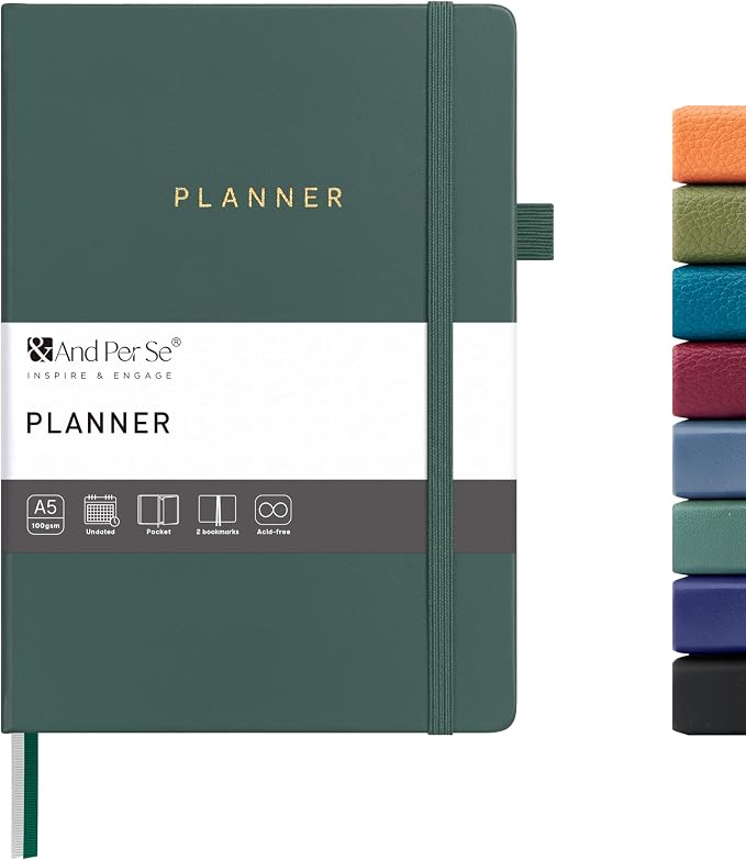 And Per Se Undated Academic Planner, Weekly & Monthly Planner with Goal & Habit Tracker, A5 Hardcover, Forest Green