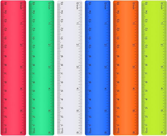 Zonon 6 Pcs 6 Inch Ruler Bulk Colorful Plastic Flexible Straight Metric Rulers with Centimeters and Inches Drafting Measuring Tool for Classroom School Students Education