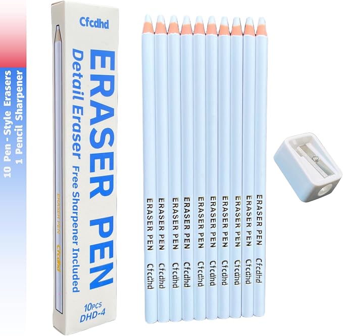 Pencil Shaped Erasers, Precision Pencil Erasers 10 Pack | Erasers for Sketching, Drawing, Artists & School Homework