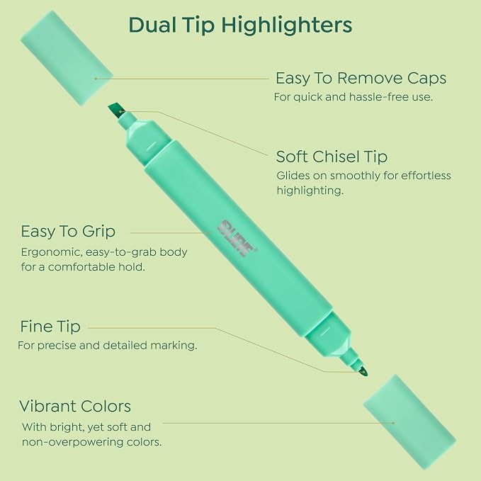 BLIEVE Bible Highlighters No Bleed Through, Pastel Colors, Dual Tip, 8 Pack | Aesthetic Cute Highlighters, Chisel Tip & Fine Point For Bible & Journaling, Back To School Supplies