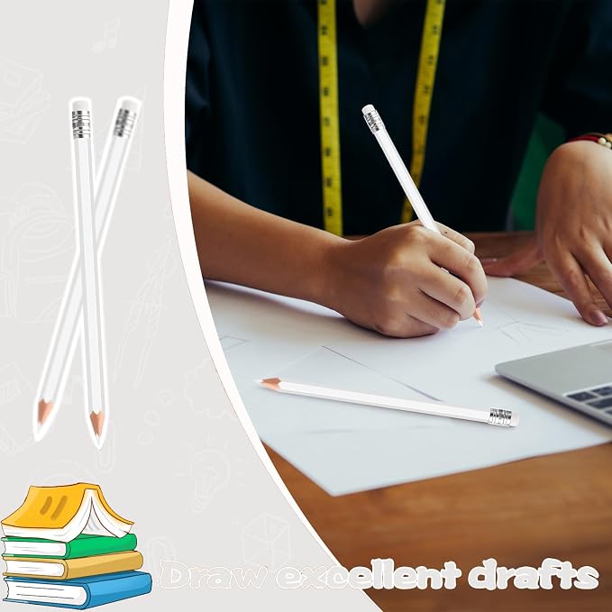 120 PCS Erasable Colored Pencils with Eraser Pre Sharpened Pencil 2 HB - Ideal for Checking, Grading, Tests & Office/School Supplies (White)