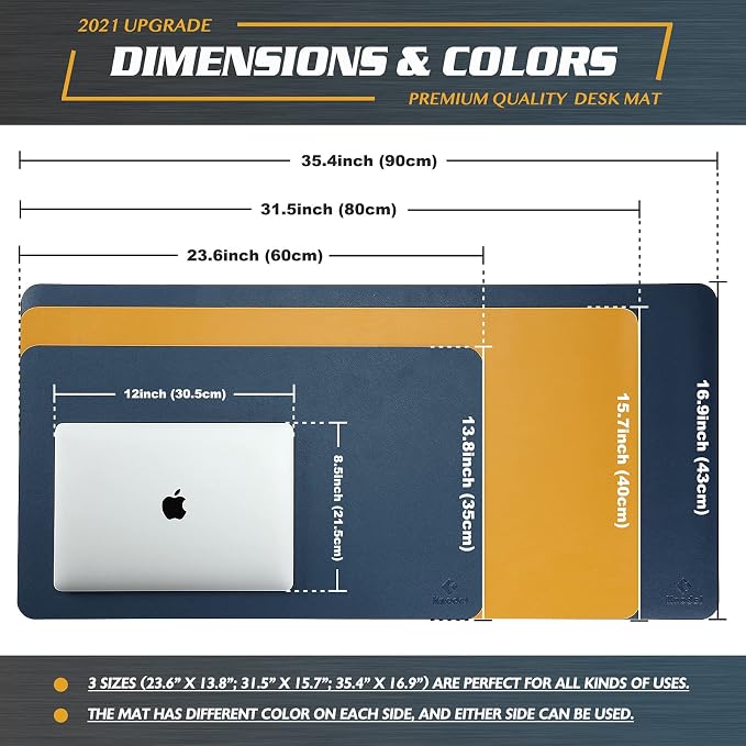 K KNODEL Large Office Desk Mat, Leather Mouse Pad (31.5"x15.7", Dark Blue) | Desk Pad, Keyboard Pad, Computer and Laptop Mat, Desktop Protector and Cover, Writing Pad and Blotter for Home Office