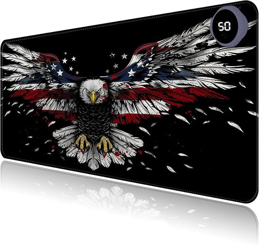 Heated Mouse Pad with 3 Levels Heated & 3 Hours Auto Shut-Off Mouse Pad for Warming Hands in Office Home, 23.6" x 14.2"Large Safe Desk Mat Hand Warmer，Flying Flag Eagle