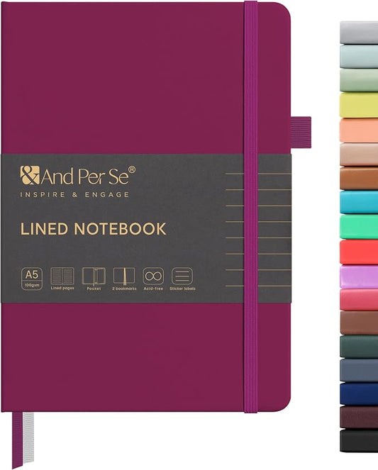 &And Per Se Lined Journal Notebook, 160 Pages, A5 5.7 x 8 inches College Ruled Thick Paper Notebook Journals for Writing, Hardcover Notebooks for Women Men Office School (1 Pack, Mulberry Purple)
