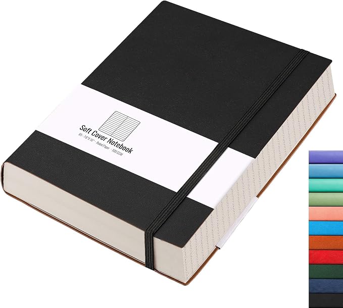 AHGXG Lined Journal Notebook - 320 Numbered Pages Thick Journals for Men, Large B5 College Ruled Notebook for Writing, 100gsm Thick Paper, Leather Softcover, for Women Work School, 7.6'' X 10''-Black | College Ruled Leather Journal for Women, 100gsm Th...