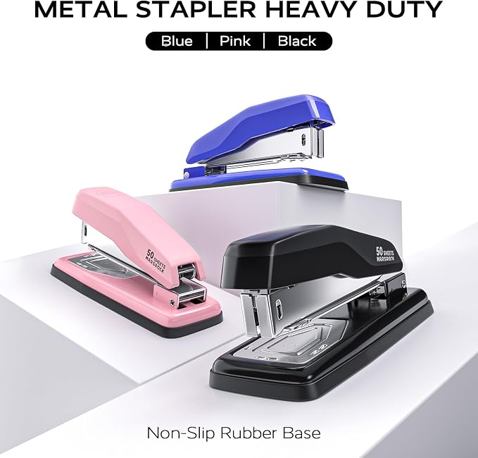 Marsrock Desktop Stapler, Swing-Arm Swivel Stapler, 50 Sheet Capacity, 2000 Staples and Staple Remover, Rotatable Heavy Duty Staplers for Office, Home, Classroom, Booklet, Book Binding,Black