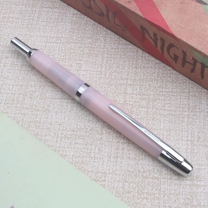 JINHAO 20 pink silver Press Fountain Pen Retractable F Nib Transparent Black Writing Ink Pen with Converter School Office Supplies