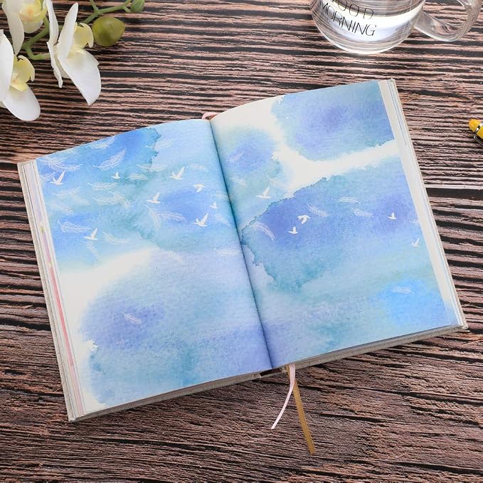 SIIXU Colorful Journal Notebook,A5-Blank,Multicolor | Hand-illustrated by an Artist, Unique Beautiful Watercolor Pages, for Women & Men, 2 Ribbon Bookmark, Lay-flat, Unruled Diary