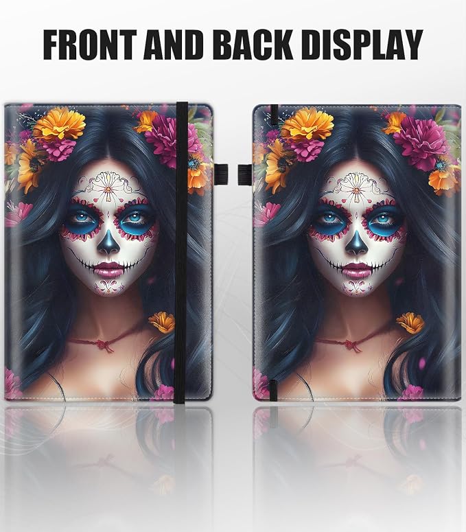 Hardcover Executive Notebooks, A5 PU Leather Lined Journal Notebook, 200 Pages Thick Paper Subject Notebooks for School,Work,Home Writing Business Notebook,Mexican Day of The Colorful Flower Girl