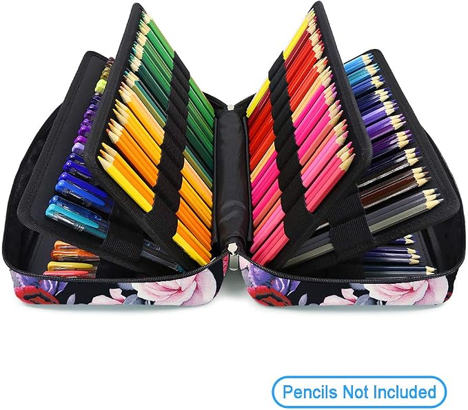 YOUSHARES Colored Pencil Case 304 Slots Pen Case Organizer with Handy Wrap & Zipper, Multilayer Holder for Prismacolor Colored Pencils & Gel Pen (Red Pink Rose)