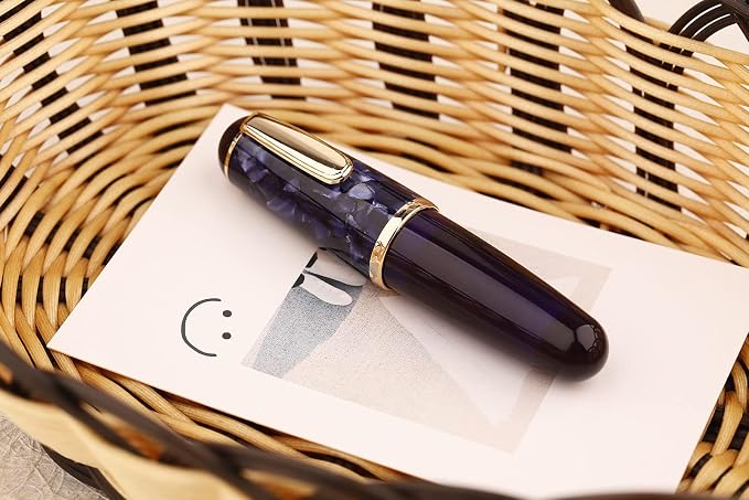 Lanxivi Majohn Q1 Fountain Pen Fine Point Purple Blue Acrylic, Little Fat Man Eyedropper Filling Pocket Pen Large Capacity