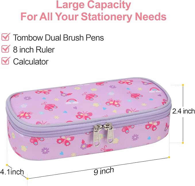 Bagseri Pencil Case for Kids - Special Cute Pencil Pouch for Girls Large Capacity Pencil Bag Aesthetic Kids Pencil Box for School (Purple Butterfly)